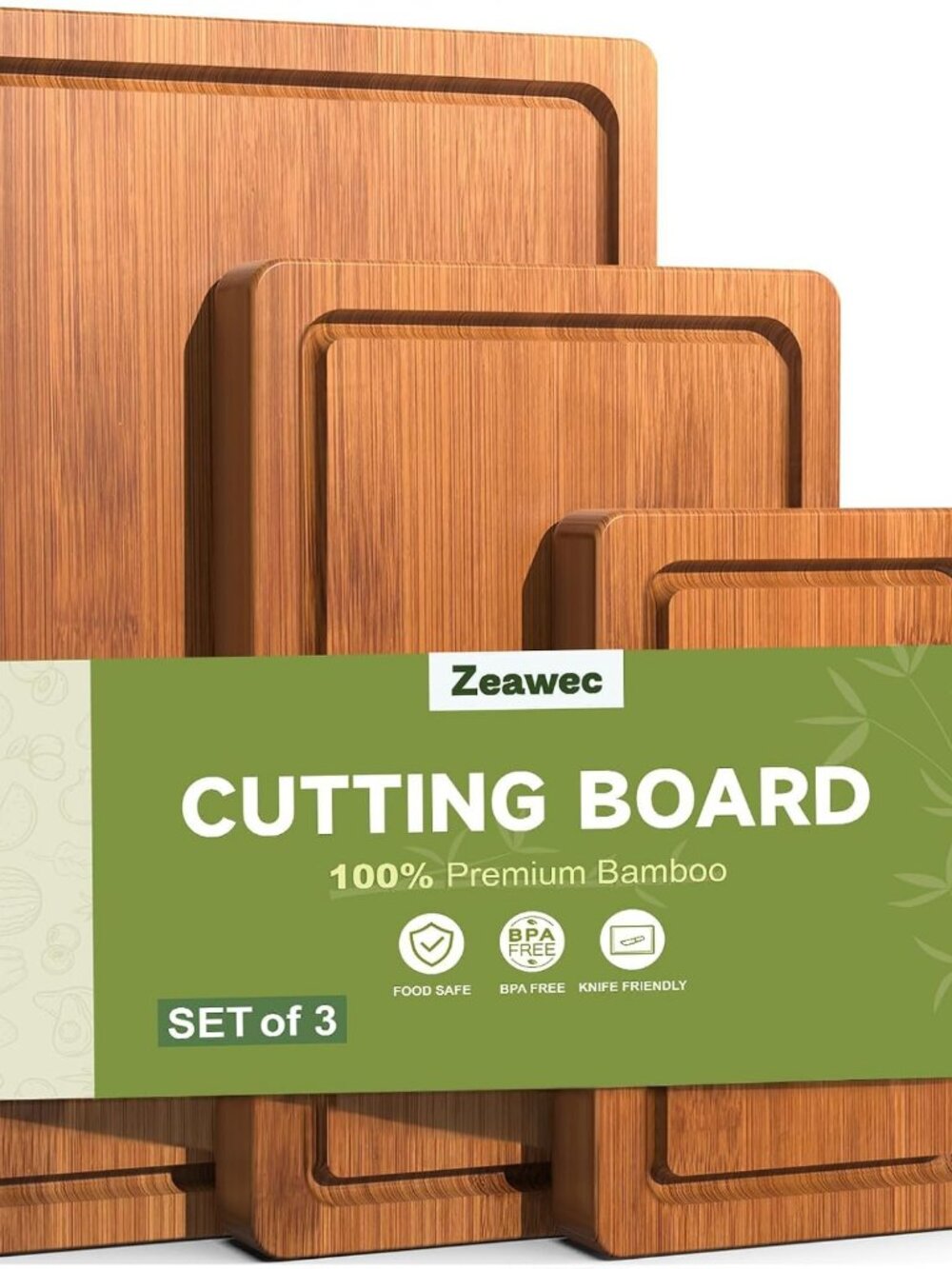 3-Piece Set Deep-Carbonized Bamboo Cutting Board for Kitchen, Carbonized